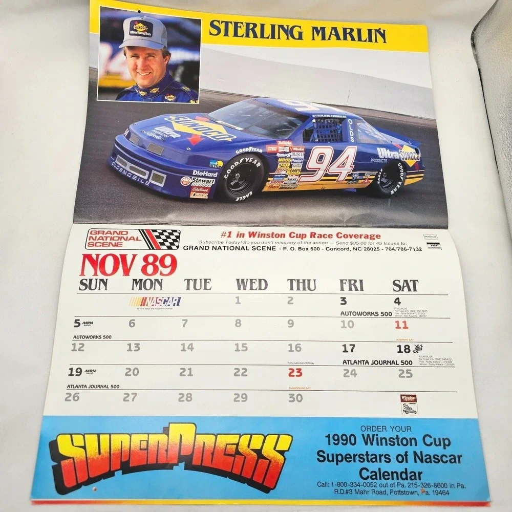 1989 NASCAR Winston Cup Driver Calendar Racing Motorsports Stock Cars Vintage
